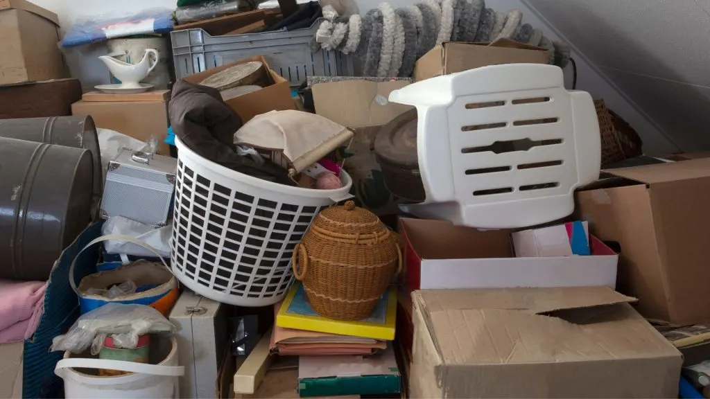 a bedroom in the home of a person with hoarding disorder