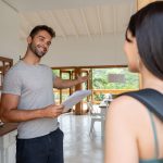 An image of an Airbnb host welcoming his guest for an article about Airbnb profile examples.