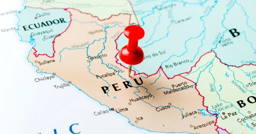 Map highlighting Peru as a destination for Americans considering moving to Peru.